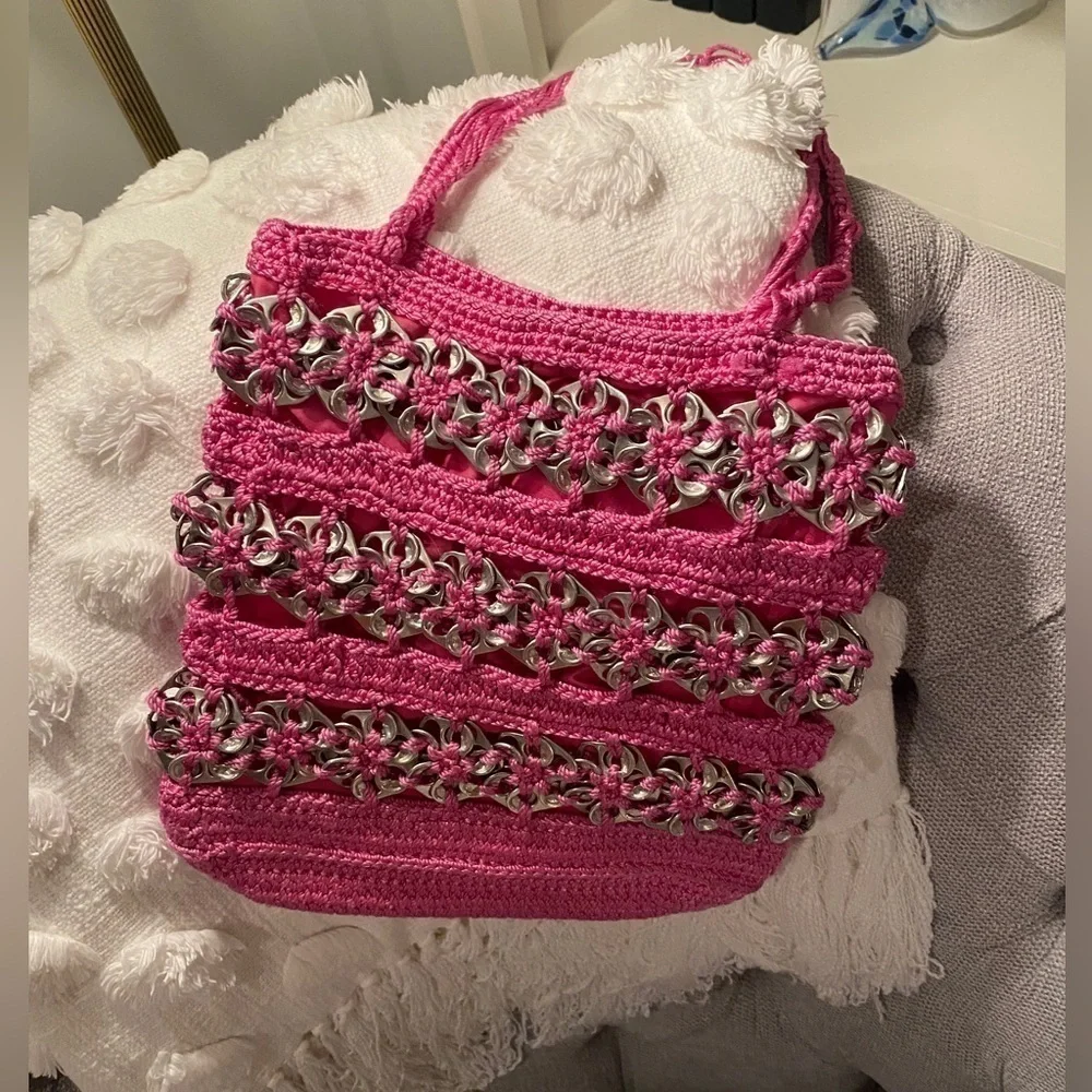Handmade Aluminum Soda Pop Tab Pink Crocheted Purse Upcycled